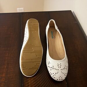 BareTraps White Laser-Cut Slip-On Ballet Flats